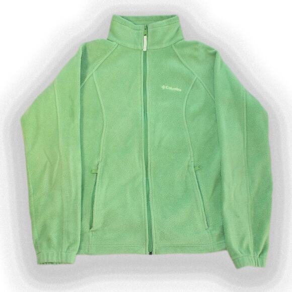 Y2K Lime Green Columbia Fleece Zip-Up Jacket - Picture 1 of 6